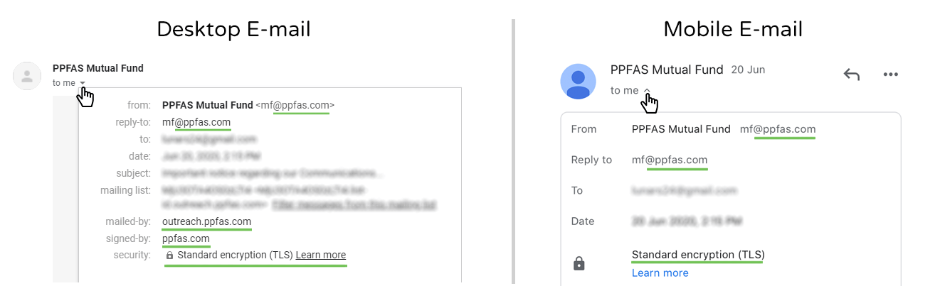 How to carefully scrutinise the e-mail ID of the sender
